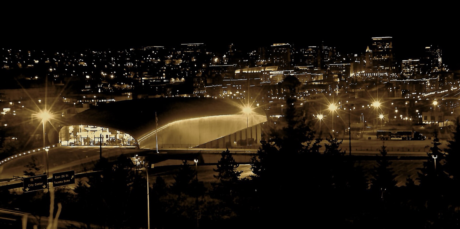 Downtown Tacoma, Washington skyline at night